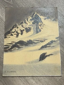 1959 A. Richter Signed Snow Capped Mountain Drawing or Print on Board Germany - Picture 1 of 8