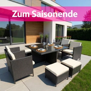 Gartenmöbel Set 9-teilig Sitzgruppe Polyrattan Lounge Gartengarnitur Essgruppe - Bild 1 von 6