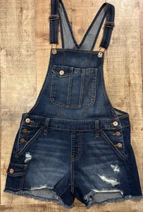 Nobo No Boundaries Shortalls Bib Overalls Denim Sz S 3-5 Distressed Stretch - Picture 1 of 10