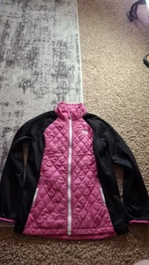 THE NORTH FACE Girl's Quilted Pink and Black Full Zip Coat - L/g 14-16 See Pics - Picture 1 of 12