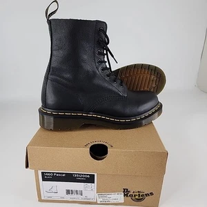 Dr Martens 1460 Pascal Yellow Stitch Black Leather Boots 13512 Size 8 NEW - Picture 1 of 13