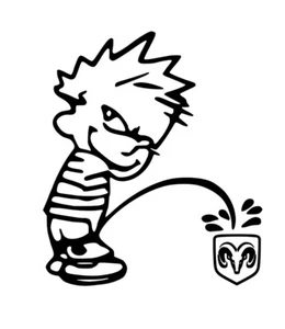 Calvin Peeing on Dodge Logo Vinyl Decal Multiple Colors and Sizes - Picture 1 of 4