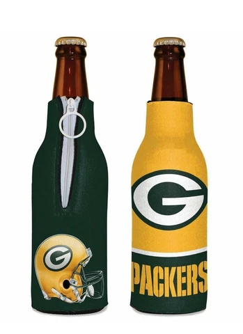 Green Bay Packers Bottle Cooler 12 oz Zip Up Koozie Jacket NFL Two Sided Cover