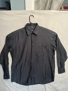 Lorenzo Uomo Mens Black White Windowpane Dress Shirt Large 141 - Picture 1 of 8