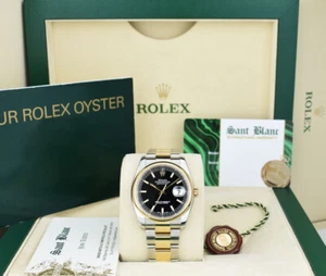 ROLEX 18kt Gold & SS DateJust Black Index Dial Oyster Band 116203 SANT BLANC - Picture 1 of 7