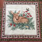 45" X 124" Vintage Deer Fawn Family In The Woods Fabric Flowers Block Panel