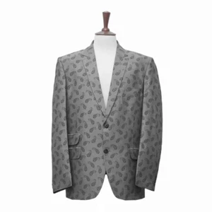 Mens Blazer 46R Gray Paisley Cotton Sport Coat Formal Wedding Party Jacket Lined - Picture 1 of 8