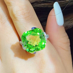 New Charming Grass Green Citrine Summer Party Women Girl Gemstone Silver Rings - Picture 1 of 6