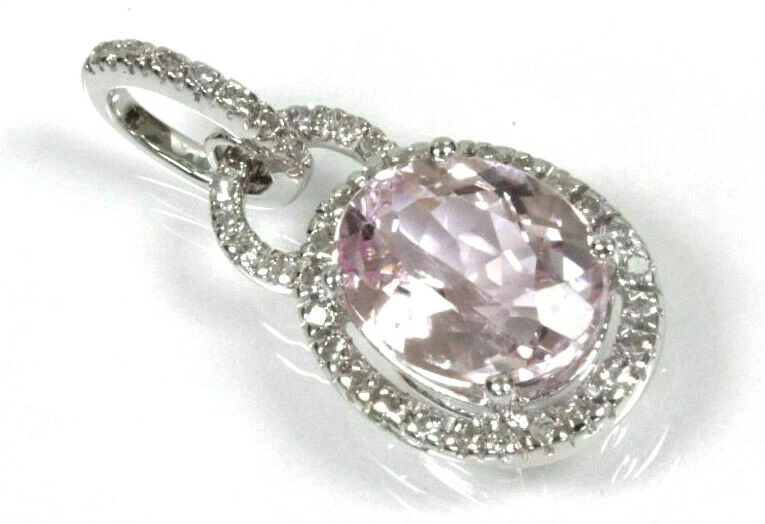 Colgante gota halo oro blanco 14k sólido diamante kuncita rosa natural de 2 quilates 0,67" Foto 1 de 2