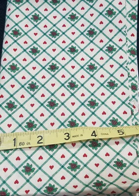 1/2 Yds Sewing Fabric Green Square Heart & Berries Joan Kessler Concord Fabrics - Image 1 of 2