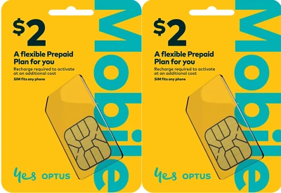 Qty 2 x Optus Prepaid Mobile 4G 5G Nano Micro SIM Card Australian $2 Starter Kit - Image 1 of 2