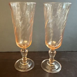 Vintage Arcoroc Pink Swirl Rosaline France Glasses Set of 2 Champagne Flutes EUC - Picture 1 of 3