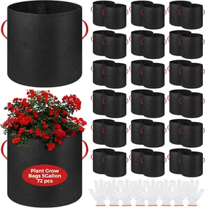 72 Pack 5 Gallon Plant Grow Bags Fabric Pots Bulk Aeration Heavy Duty Nonwoven F - Picture 1 of 7