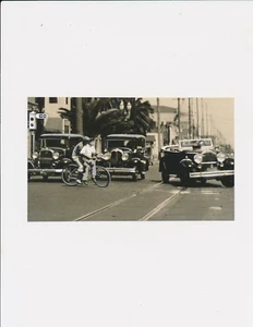 Unusual 1920 Middle Street View 3 Automobiles Bicycle 2 Riders Danger Hand Work - Picture 1 of 2