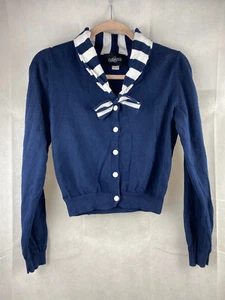 Collectif Cardigan UK 14 L Navy Blue Sailor Nautical Long-Sleeve - Picture 1 of 12