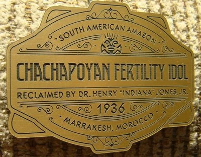 PARTEL DE EXHIBICIÓN DE ÍDOLO DE FERTILIDAD DORADO PERSONALIZADO INDIANA JONES RAIDERS CHACHAPOYAN Foto 1 de 4