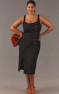 Anthropologie Midi Dress Black Sleeveless Linen Button Wrap Preppy 2X Plus NWT - Picture 1 of 12