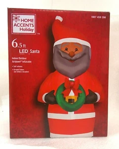 6.5 Ft Airblown Black Santa Holding a Wreath Christmas Inflatable LED Lights NEW - Picture 1 of 6