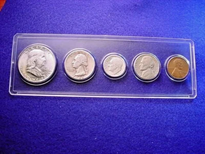 1948 PHILADELPHIA 5 COIN MINT SET GREAT 90% SILVER coins--GREAT HALF DOLLAR!  #5 - Image 1 of 4