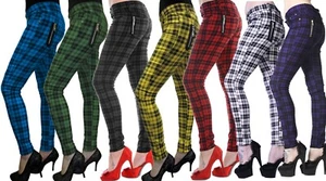 BANNED Apparel Tartan Check Plaid Skinny Punk Emo Stretch Rockabilly Trousers - Picture 1 of 17