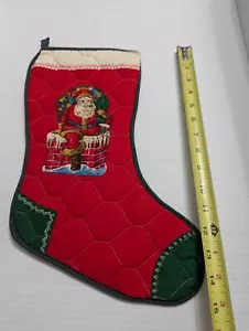 Vintage Handmade Christmas stocking Quilted Santa dual image darned sock 15" - Picture 1 of 9