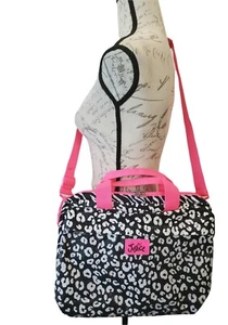 Justice Tween Large Black Print Crossbody Bag Pink Trim Pockets - Picture 1 of 12
