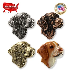 Pewter Brittany Dog Lapel Pin or Fridge Magnet, D038, Made in USA - Picture 1 of 6