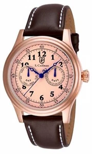 S. Coifman SC0280 Rose-tone Case Browns Leather Strap Day & Date Mens Watch - Picture 1 of 4