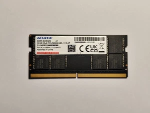 ADATA 32GB DDR5 2Rx8 PC5-5600B Laptop RAM AO1V56WCTV2-BKYS SO-DIMM - Bild 1 von 2