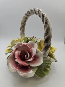 "Cesta de flores colorida de porcelana Capodimonte Italia vintage rara 7""" - Imagen 1 de 14