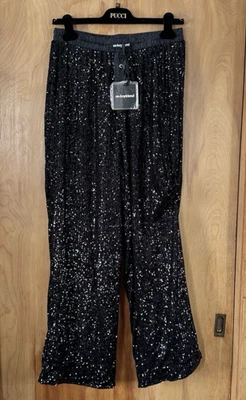 Ex-Boyfriend Women's Flowy Relaxed Sequin Pants in Black Size L NWT - Image 1 of 3