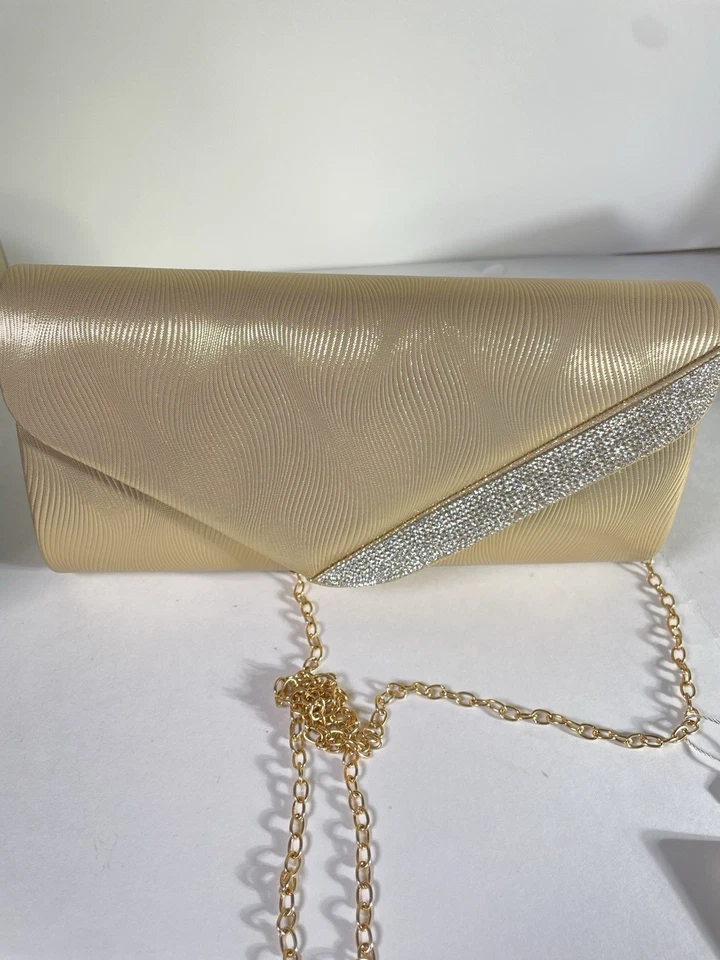 Bolso sin asas vintage de metal dorado con cadena/cartera de fiesta/cartera de noche pierna Foto 1 de 4