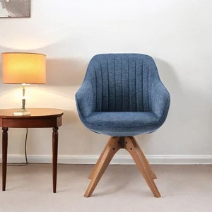 23" Blue Fabric And Natural Swivel Accent Arm Chair - Picture 1 of 8