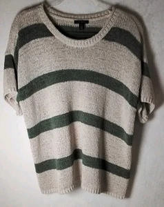 Tribal Gr. Lg grün/beige gestreifter Kurzarm Rundhals Pullover Sweater - Bild 1 von 11