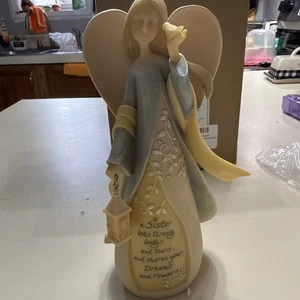 2009 Enesco Foundations by Karen Hahn Sister Angel Figurine w/ lantern #4014326 - Picture 1 of 8