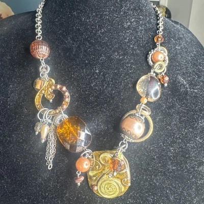 Collar Treska Distintivo Dije Boho Gitano Multistrand Firmado Joya Marrón Grueso Foto 1 de 4