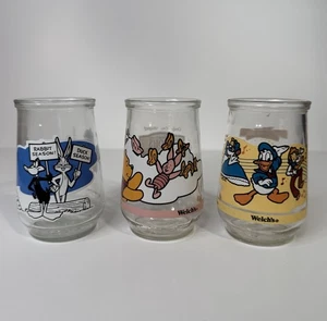 3 Vintage Welch's Glas Marmeladenglas Donald Duck Winnie Puuh Looney Tunes - Bild 1 von 12
