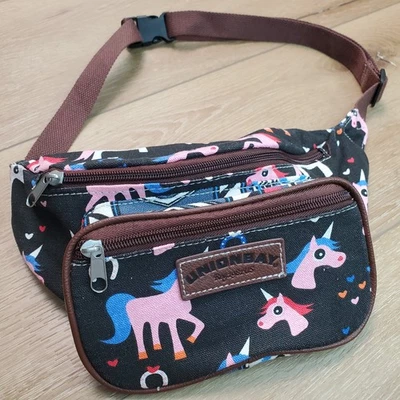 Unionbay Fanny Pack UNICORN Black Pink Rainbow Union Bay Fannie Bag Zip Adjustab - Image 1 of 4