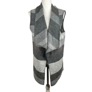 Max Studio Wool Blend Gray Striped Sleeveless Comfy Winter Open Cardigan Size M - Picture 1 of 7