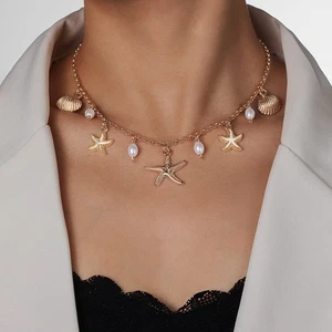 Pearl Starfish Conch Vacation Style Neckchain Beach Shell Necklace Summer - Picture 1 of 14
