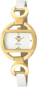 Q&Q by Citizen Q729J101Y White Faux Leather Band Gold Tone Case Women's Watch - Picture 1 of 2