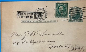 WWI Censored UX27 From Oregon To Italy—1916 - Picture 1 of 4