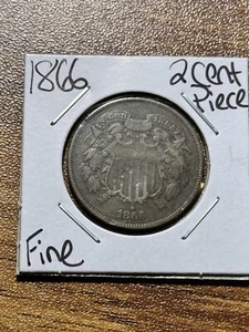1866 Two Cent 2c Piece Nice FN Fine U.S. Type Coin (Raw8728) (TO) - Picture 1 of 2