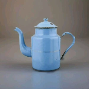 Vintage Enamel COFFEE POT Enamelware Tea pot Blue Kaffeekanne - Picture 1 of 11