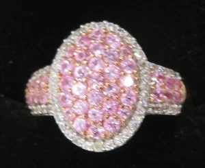 .. Sterling silver gilt & pink stone vintage Art Deco antique ring - size O 1/2 - Picture 1 of 15