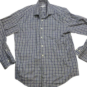 Peter Millar Summer Comfort LS Shirt Size L Blue Plaid Check Crown Sport - Picture 1 of 6