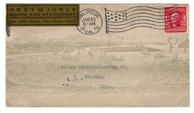 #319 San Diego CA Flag on All-Over Bay Scene - Arey & Jones CC Books Stationery - Image 1 of 2