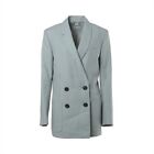 Fendi 19 Wool Mohair Tailored Jacket 40 Women'S Blue Gray Fj6976 Logo Emb _84707