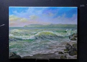 Art 12"/16" Original Oil Painting, Seascape, ocean . Stretched Canvas - Picture 1 of 5
