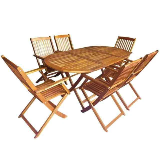 vidaXL 7 Piece Folding Outdoor Dining Set Solid Acacia Wood - Brown (44057)